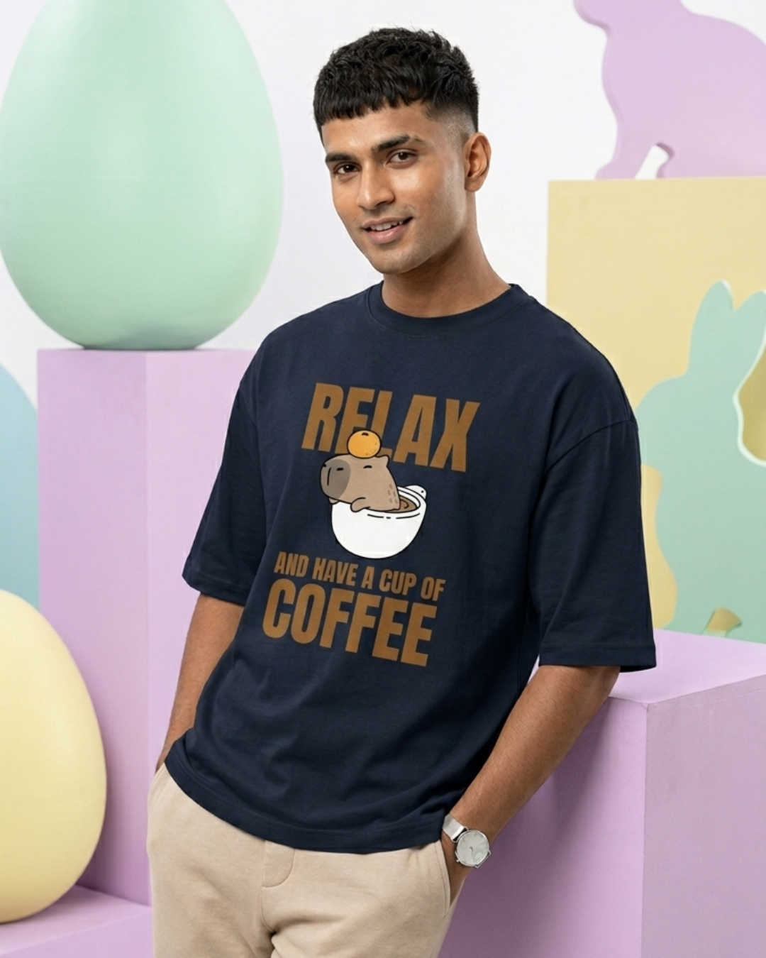 Relax Coffee Graphic Oversized T-Shirt – Cute Aesthetic Streetwear Tee