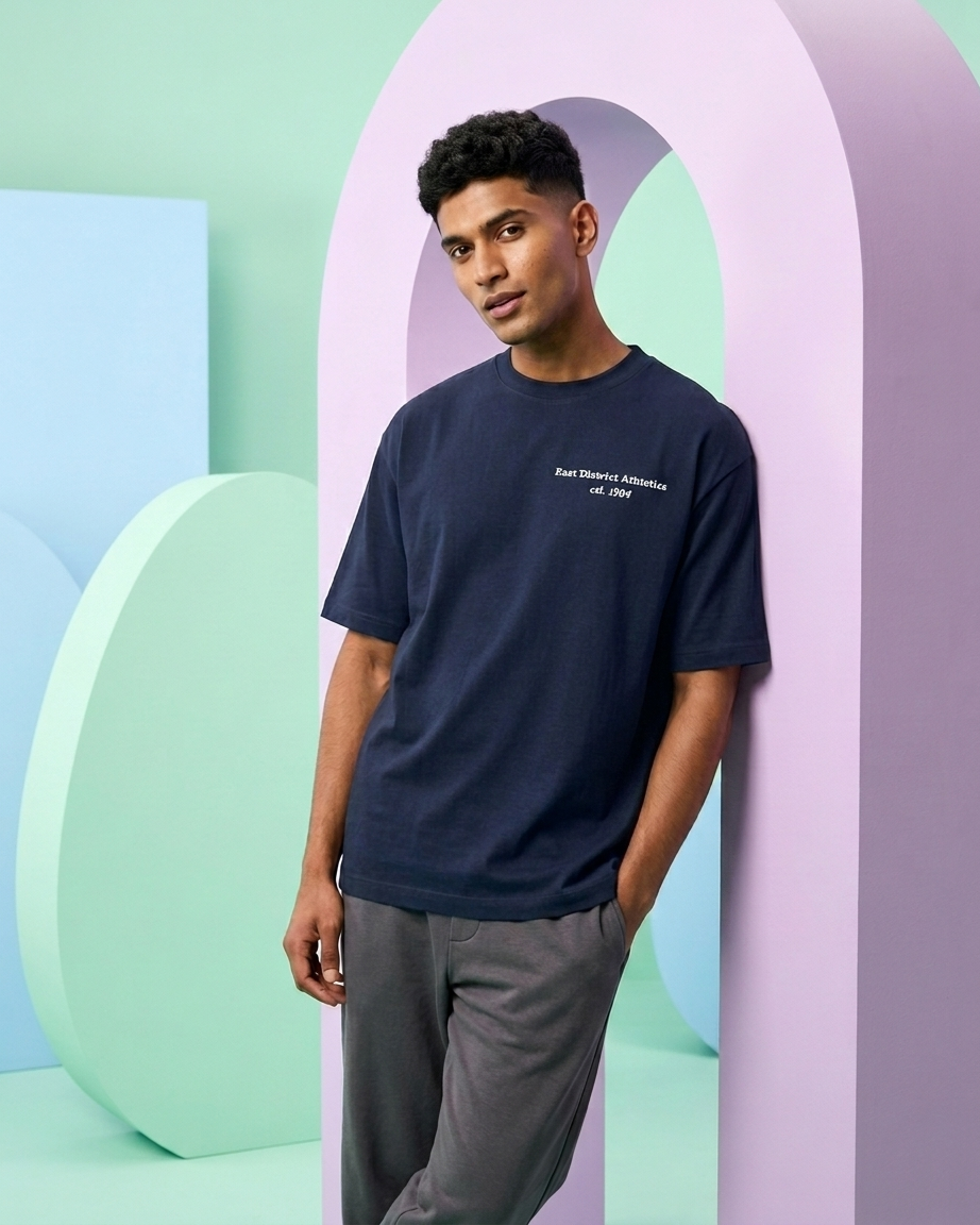 Men Oversized Minimal Printed T-Shirt – Premium Cotton Stretch Black Tee | Casual Streetwear T-Shirt for Men | Swasa