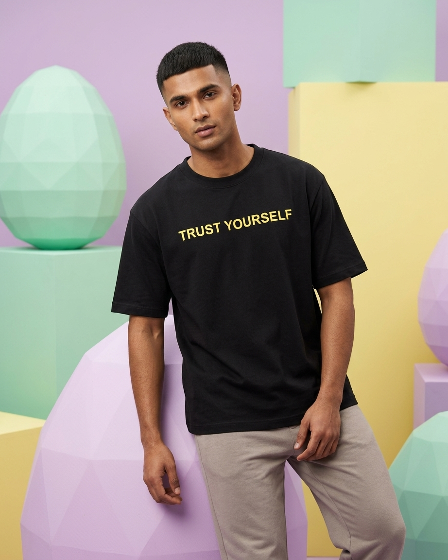 Trust Yourself Printed Black T-Shirt for Men & Women | Minimal Motivational Streetwear Tee | Cotton Casual Wear