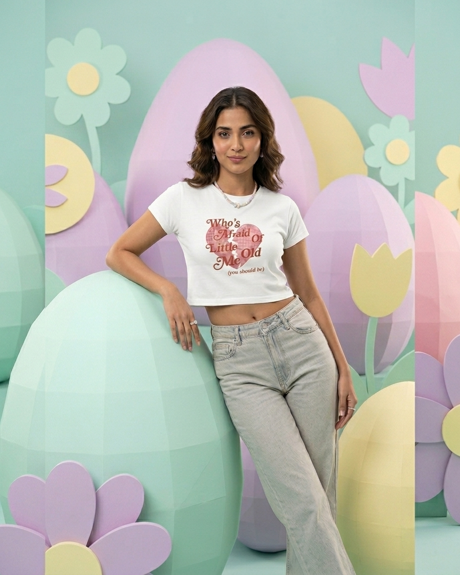 Who’s Afraid of Little Old Me Crop Top for Women – Aesthetic Graphic 100% Cotton Cropped Tee