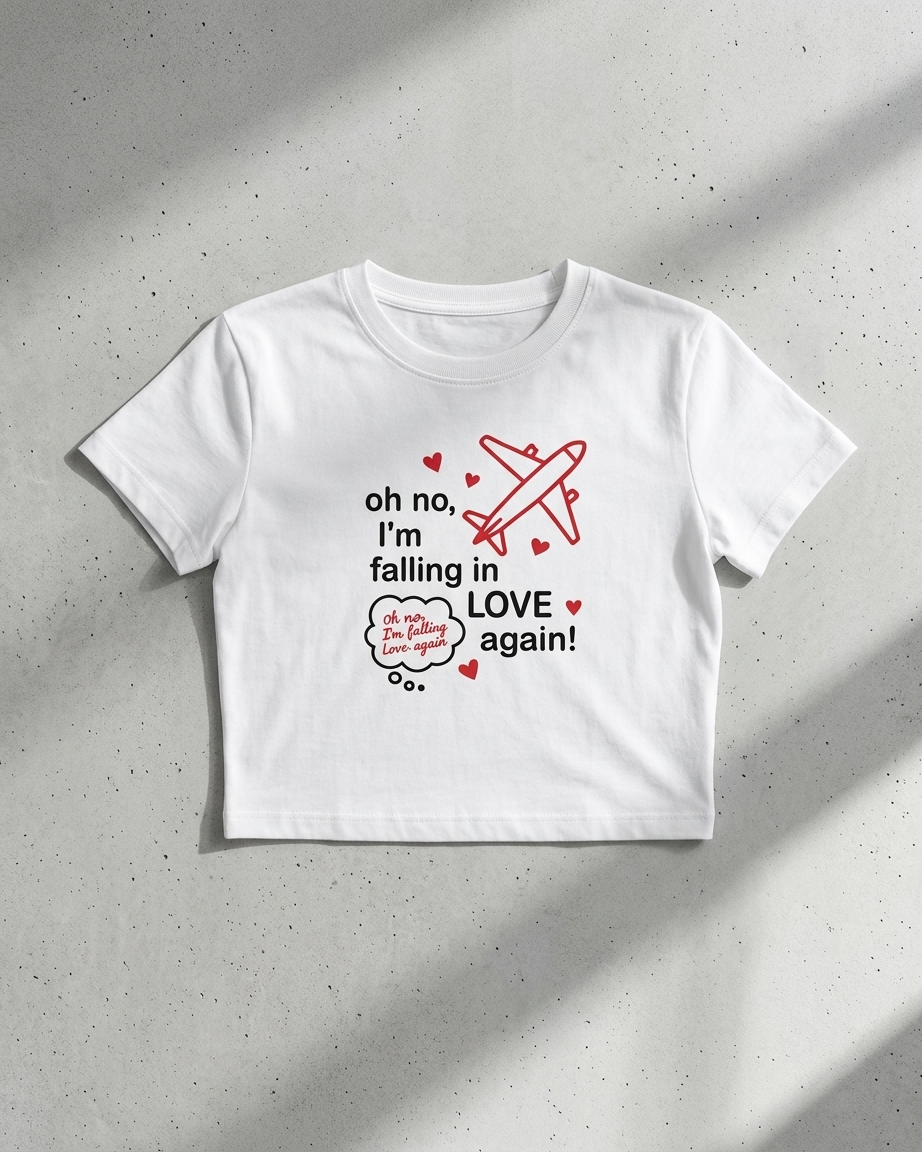 Oh No I’m Falling in Love Again Crop Top for Women | Aesthetic Graphic Baby Tee | Cute Cropped T-Shirt