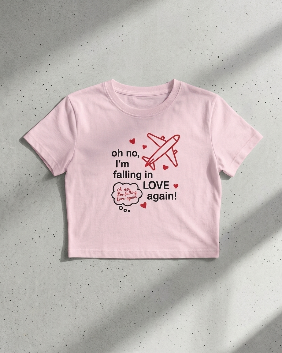 Oh No I’m Falling in Love Again Crop Top for Women | Aesthetic Graphic Baby Tee | Cute Cropped T-Shirt