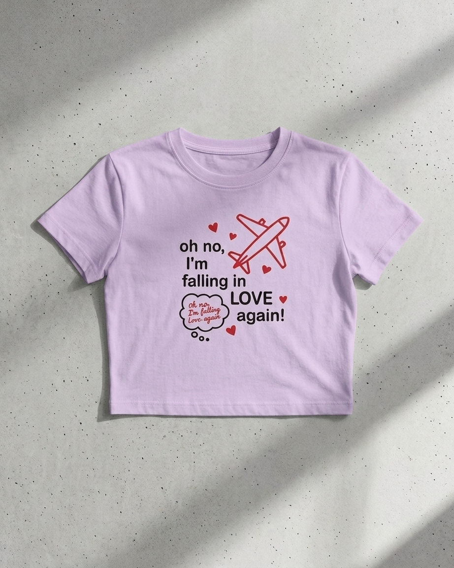 Oh No I’m Falling in Love Again Crop Top for Women | Aesthetic Graphic Baby Tee | Cute Cropped T-Shirt