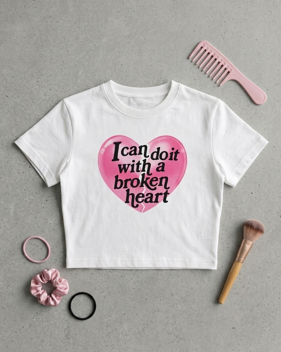 “I Can Do It With A Broken Heart” Aesthetic Baby Tee for Women | Cropped Graphic T-Shirt | Gen Z Streetwear