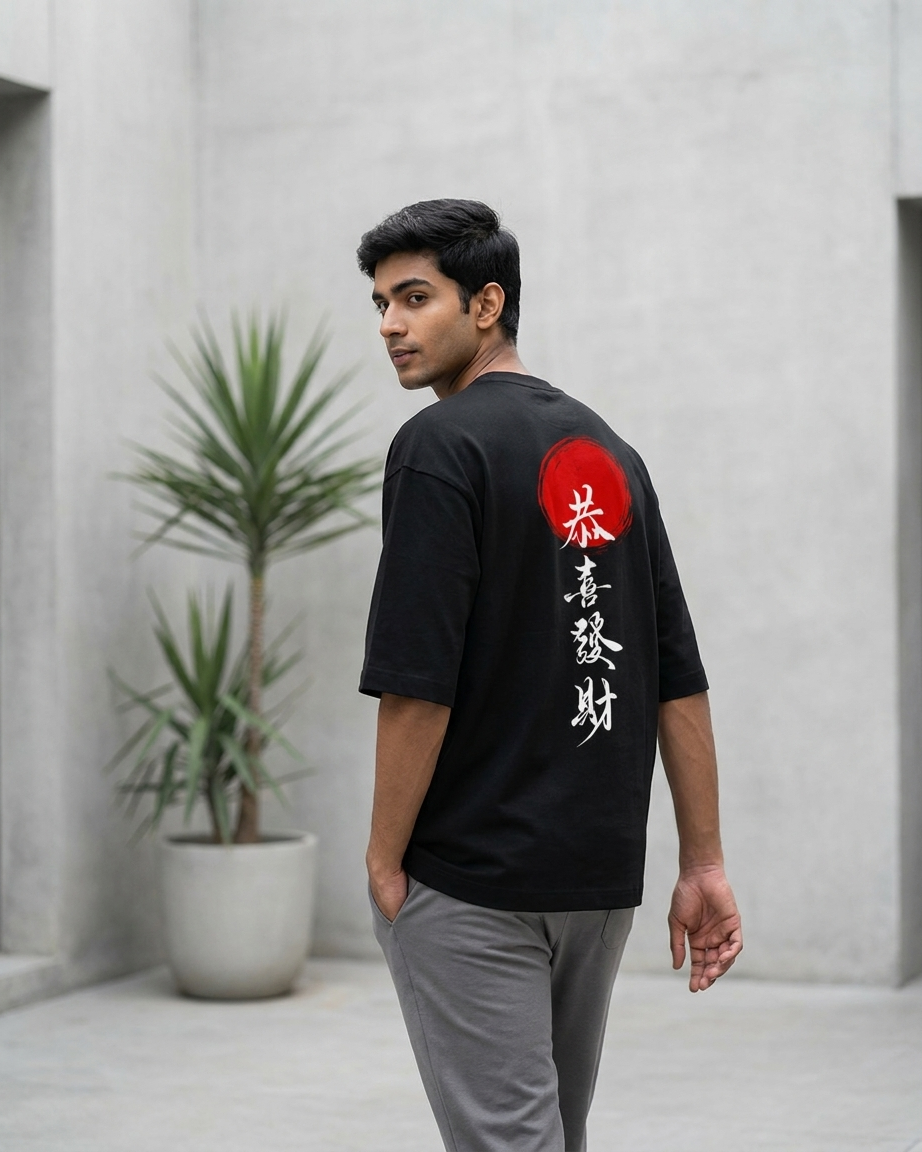 Japanese Samurai Back Print Oversized T-Shirt | Premium Heavyweight Terry Cotton Tee | Streetwear Drop Shoulder T-Shirt